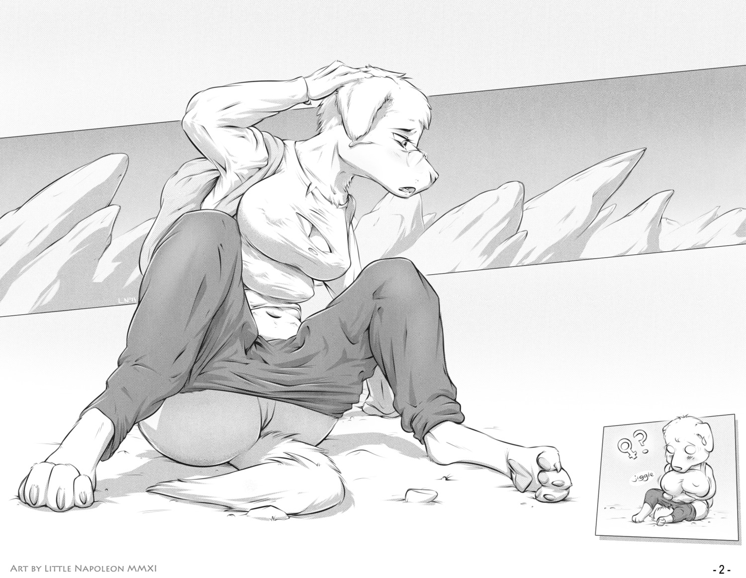 2011 6_breasts after_transformation anthro big_breasts blush bottomwear bottomwear_down breasts butt canid canine canis claws clitoral_hood clitoris clothed clothing digitigrade dirt domestic_dog e621 english_text eyewear female gender_transformation genitals glasses greyscale hair hi_res littlenapoleon mammal monochrome mountain multi_breast multi_nipple navel nipples open_mouth outside pants pants_down partially_clothed pawpads paws question_mark rip shirt short_hair solo supernumerary_breasts tail text topwear torn_clothing torn_shirt torn_topwear transformation vulva