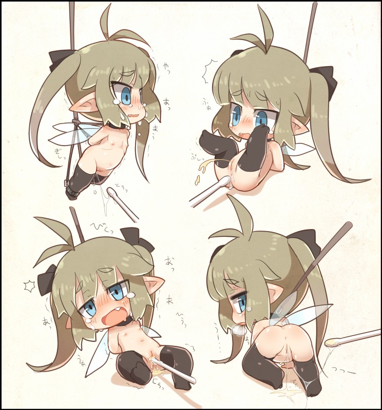 anus blue_eyes blush bondage cotton_swab crab_man fairy female flat_chest micro micro_female micro_on_macro object_insertion peeing pointy_ears pussy q-tip rule34 thighhighs vaginal_insertion vaginal_penetration