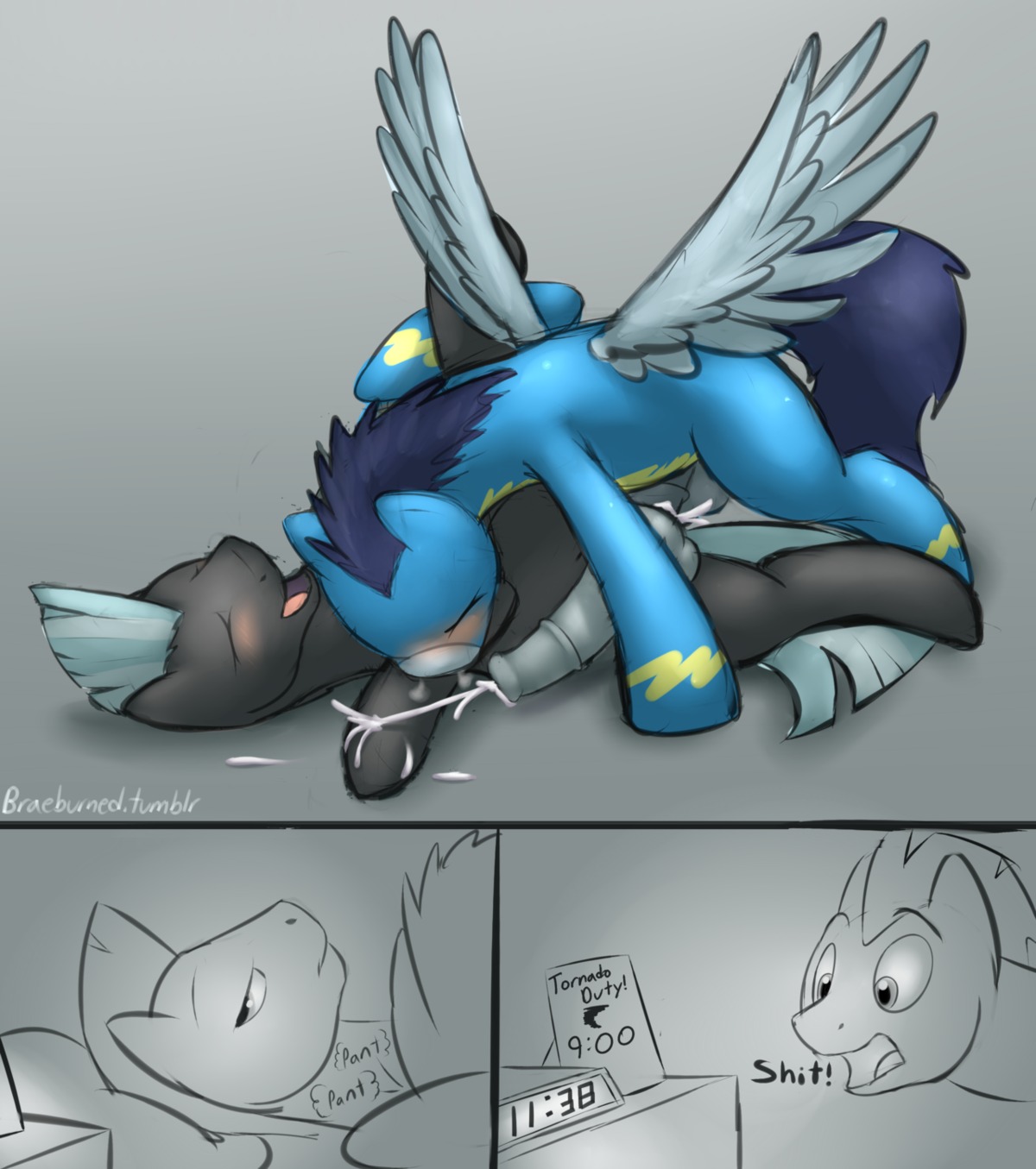 anal anal_orgasm anal_penetration animal_genitalia animal_penis blue_body blue_feathers blush bodily_fluids braeburned clock comic cum cum_in_ass cum_inside cum_while_penetrated cumshot digital_media_(artwork) duo e621 ejaculation equid equine equine_genitalia equine_penis erection feathered_wings feathers feral feral_on_feral feral_penetrated feral_penetrating feral_penetrating_feral friendship_is_magic genital_fluids genitals hands-free hasbro hi_res horse male male/male male_penetrated male_penetrating male_penetrating_male mammal my_little_pony mythological_creature mythological_equine mythology open_mouth orgasm pegasus penetration penile penile_penetration penis penis_in_ass pony quadruped sex simple_background soarin_(mlp) tail text thunderlane_(mlp) wings wonderbolts_(mlp)