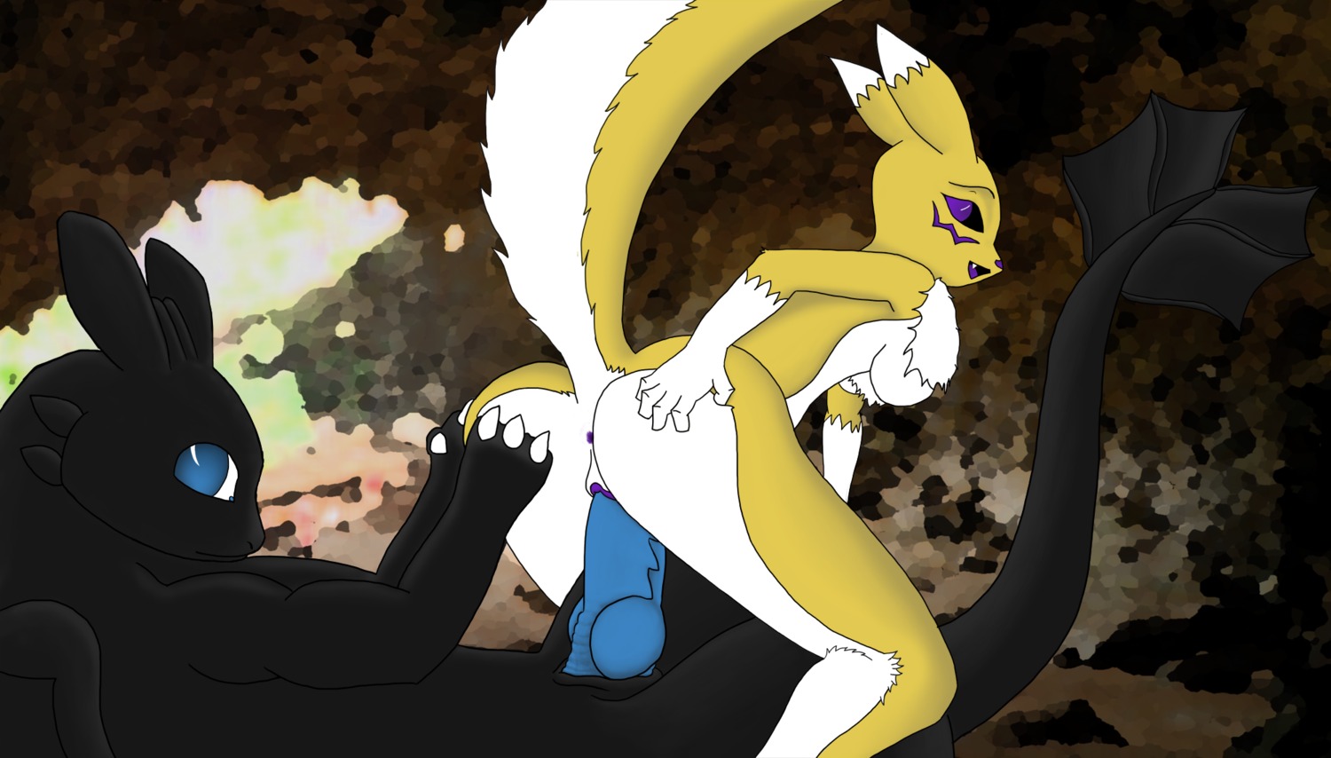 anthro anus bandai_namco bent_over black_body black_sclera blue_eyes breasts canid canine casualfurry cave digimon digimon_(species) dragon dreamworks duo e621 erection european_mythology female female_penetrated fur fury_(httyd) genitals hand_on_butt hi_res how_to_train_your_dragon interspecies lying male male/female male_penetrating male_penetrating_female mammal membrane_(anatomy) membranous_wings mythological_creature mythological_scalie mythology night_fury nude on_back penetration penile penile_penetration penis penis_in_vagina purple_anus purple_eyes purple_vulva raised_tail renamon scalie sex tail toothless vaginal vaginal_penetration vulva western_dragon white_body white_fur wings yellow_body yellow_fur