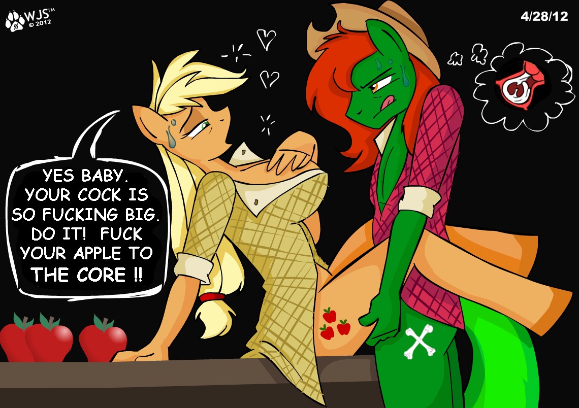anthro applejack_(mlp) earth_pony equine female friendship_is_magic fur green_body green_fur horse male my_little_pony orange_body orange_fur pony rule34 smooth_skin straight tagme wolfjedisamuel