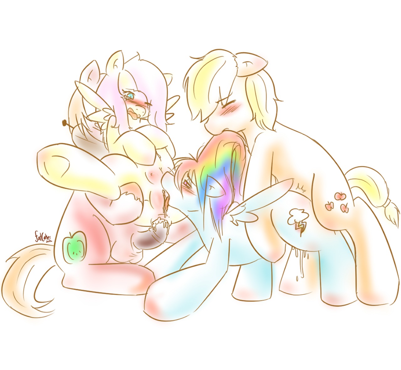 anal anal_penetration animal_genitalia animal_penis applejack_(mlp) balls big_macintosh_(mlp) bisexual blonde_hair blue_body blue_feathers blue_fur blush bodily_fluids crossgender cum cum_in_ass cum_inside cunnilingus cutie_mark e621 earth_pony equid equine equine_genitalia equine_penis erection feathered_wings feathers female female/female feral fluttershy_(mlp) friendship_is_magic from_behind_position fur genital_fluids genitals group group_sex hair hasbro horse indirect_incest_(lore) male male/female mammal mrfatcakes multicolored_hair my_little_pony mythological_creature mythological_equine mythology nude open_mouth oral pegasus penetration penis pony pulling_hair rainbow_dash_(mlp) rainbow_hair sex tail teats tongue touching_hair vaginal vulva wings