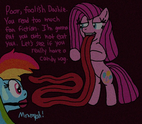 ball_gag bdsm big_tongue blue_body blue_fur bondage bound cupcakes_(mlp_fanfic) cutie_mark dialogue dominant dominant_female duo e621 earth_pony english_text equid equine eye_contact female female/female feral friendship_is_magic fur gag gagged hair hasbro horse hyper hyper_tongue long_tongue looking_at_another mammal multicolored_hair my_little_pony pinkamena_(mlp) pinkie_pie_(mlp) pony quadruped rainbow_dash_(mlp) rainbow_hair standing submissive submissive_female tail text tongue tongue_fetish tongue_out valocdarkmyre