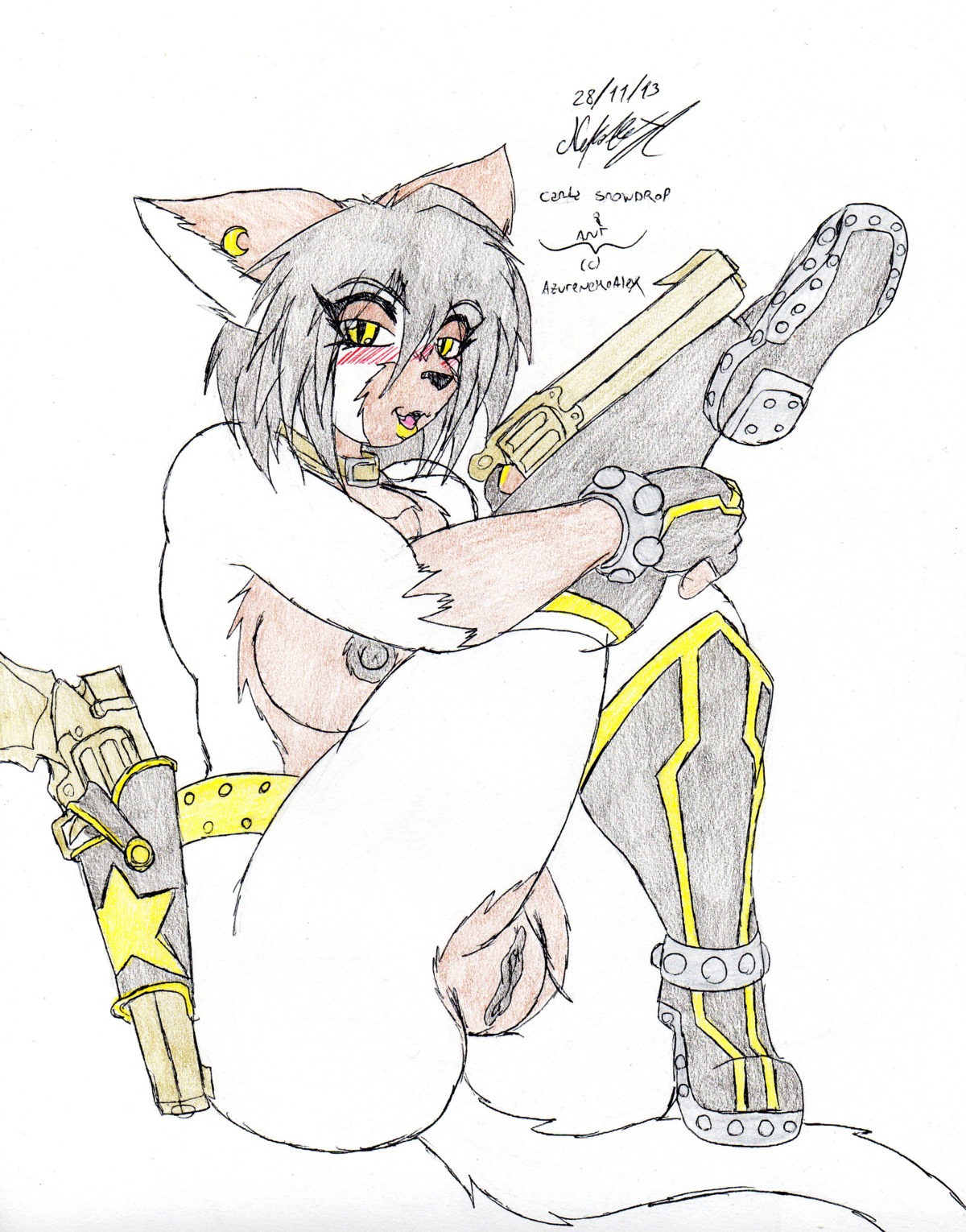 absurd_res anthro azurenekoalex biped butt domestic_cat e621 felid feline felis female genitals hi_res mammal nude sitting solo vulva