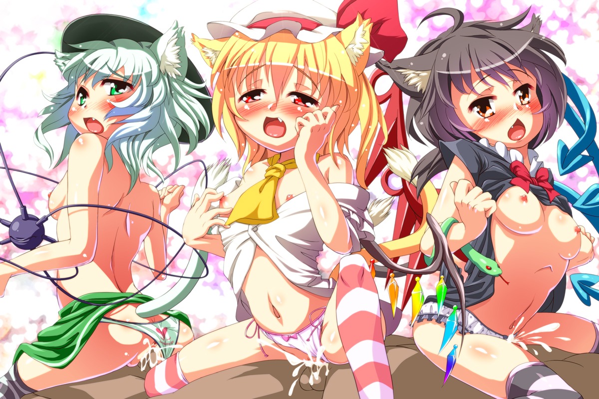 3boys 3girls ahoge animal_ears ass asymmetrical_wings back balls bare_shoulders black_hair blonde_hair blush bow bow_panties breasts chestnut_mouth cowgirl_position cum cum_in_pussy cum_inside cute_fang female flandre_scarlet flat_chest green_eyes group_sex hat koishi_komeiji looking_back male multiple_boys multiple_females multiple_girls multiple_males nipples nue_houjuu open_clothes open_mouth open_shirt orange_eyes panties panties_aside penis pussy red_eyes rule34 sex shirt_lift shirt_pull side-tie_panties skirt skirt_lift snake striped striped_legwear sushoyushi tail testicles touhou underwear vaginal_penetration white_hair wings