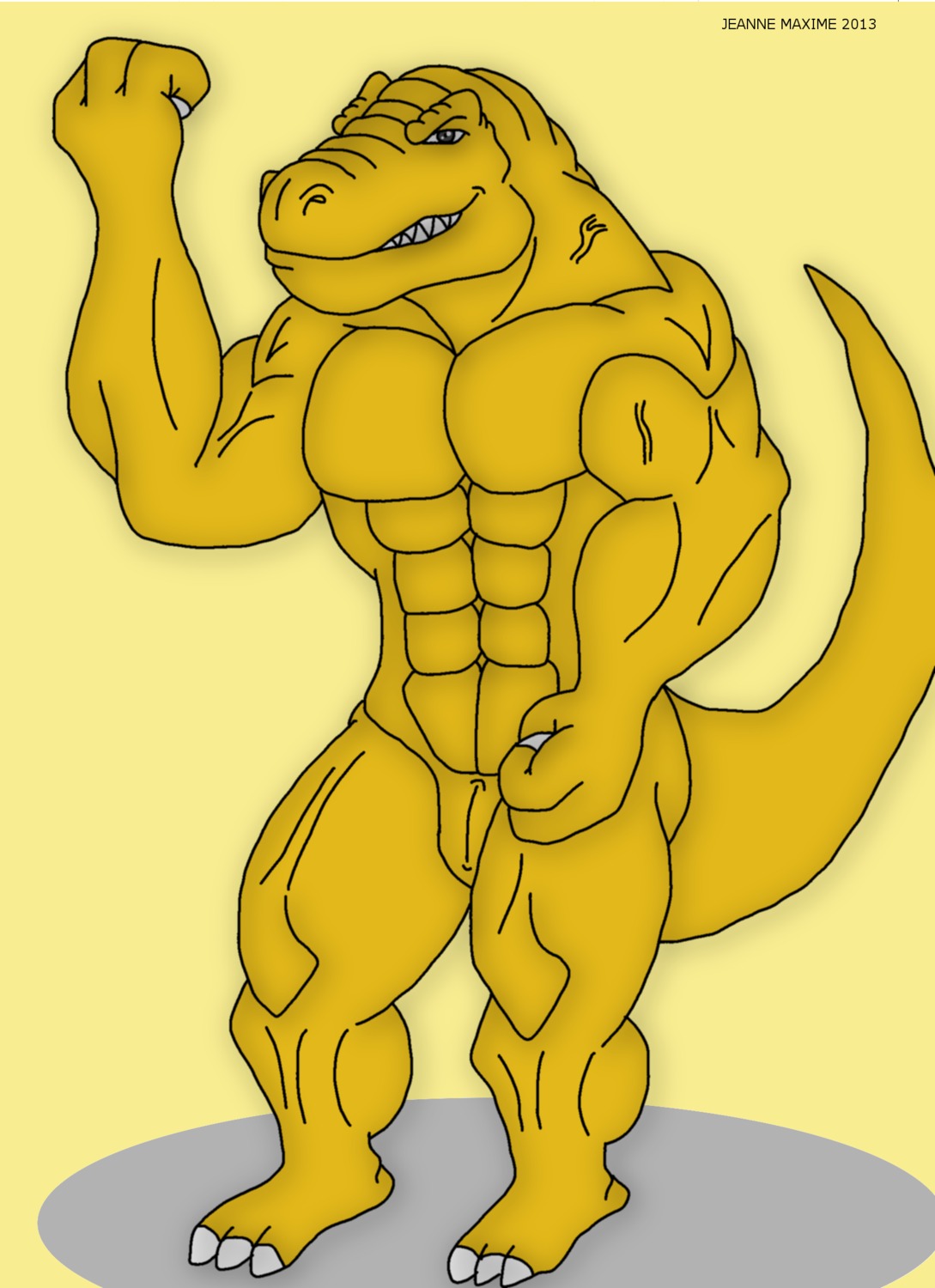 2013 abs animal_genitalia anthro biceps dinosaur e621 extreme_dinosaurs flexing genital_slit genitals hi_res male maxime-jeanne muscular muscular_anthro muscular_male nude pecs pose prehistoric_species reptile saurischian scalie solo t-bone_(extreme_dinosaurs) tail theropod tyrannosaurid tyrannosauroid tyrannosaurus tyrannosaurus_rex