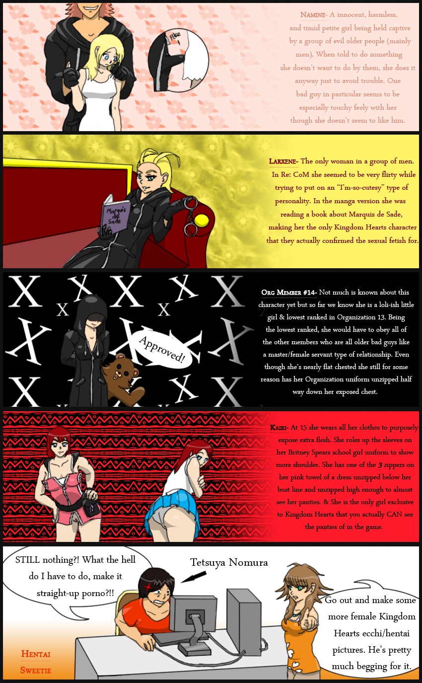 3boys 6girls black_coat clothing coat comic disney female hentai-sweetie hood human kairi kingdom_hearts larxene male marluxia namine nobody_(kingdom_hearts) olette outerwear pedobear rule34 sketch square_enix xion