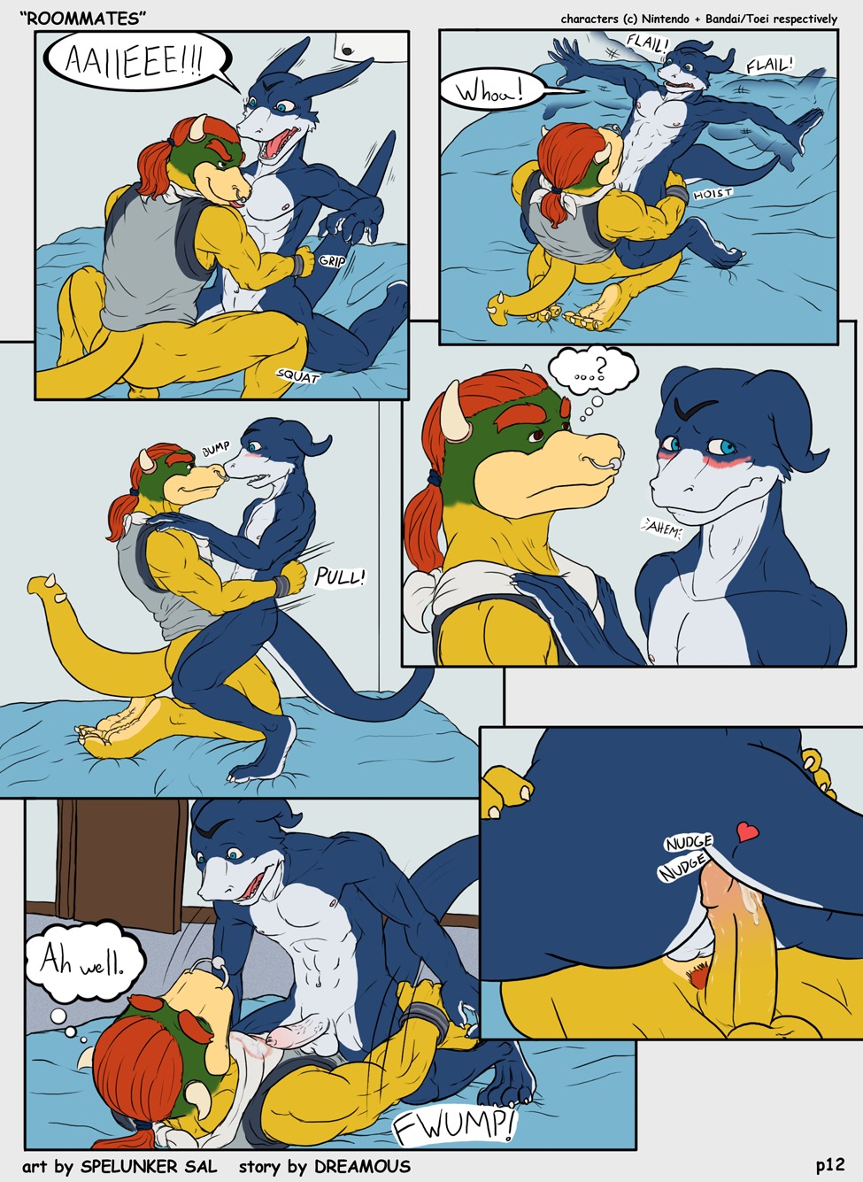 anal anthro anus balls bandai blush bowser_koopa_junior_(roommates) close-up comic couple digimon dreamous_(writer) duo feet flamedramon furry furry_only gay giancarlo_rosato hi_res horn koopa male male/male male_only mario_(series) muscles nintendo nude paws penis raised_tail roommates_(comic) rule34 scalie simple_background spelunker_sal straight_hair tail yaoi