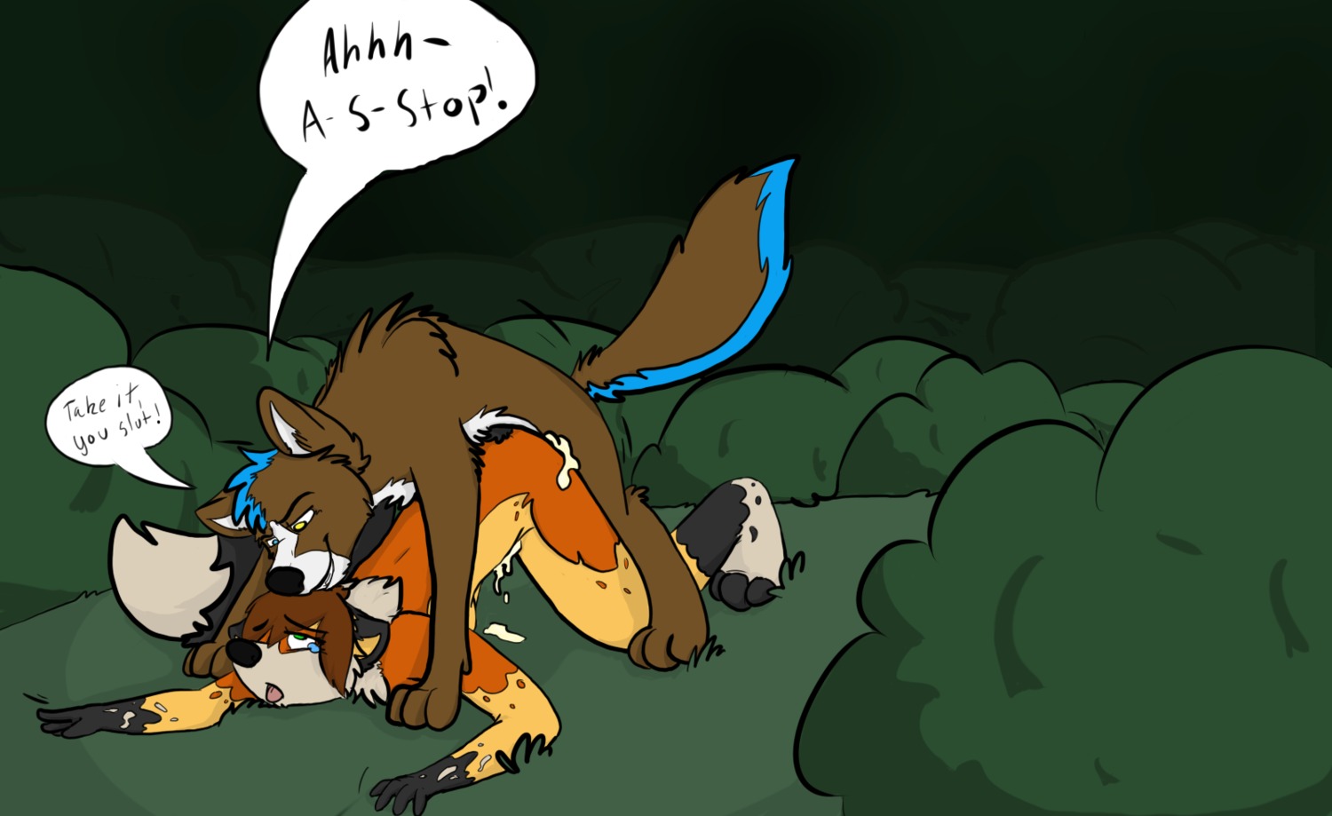 2013 :o belly black_body black_fur black_nose blue_body blue_fur bodily_fluids brown_body brown_fur canid canine crying cum detailed_background duo e621 female feral forced forest fox fur genital_fluids grass green_eyes hair hi_res insult male male/female mammal multicolored_hair oh_yiffers open_mouth orange_body orange_fur orgasm outside plant pointy_ears prick_ears rape sex shrub smile surprised tail tears text tree two_tone_hair white_belly white_body white_fur yellow_body yellow_eyes yellow_fur