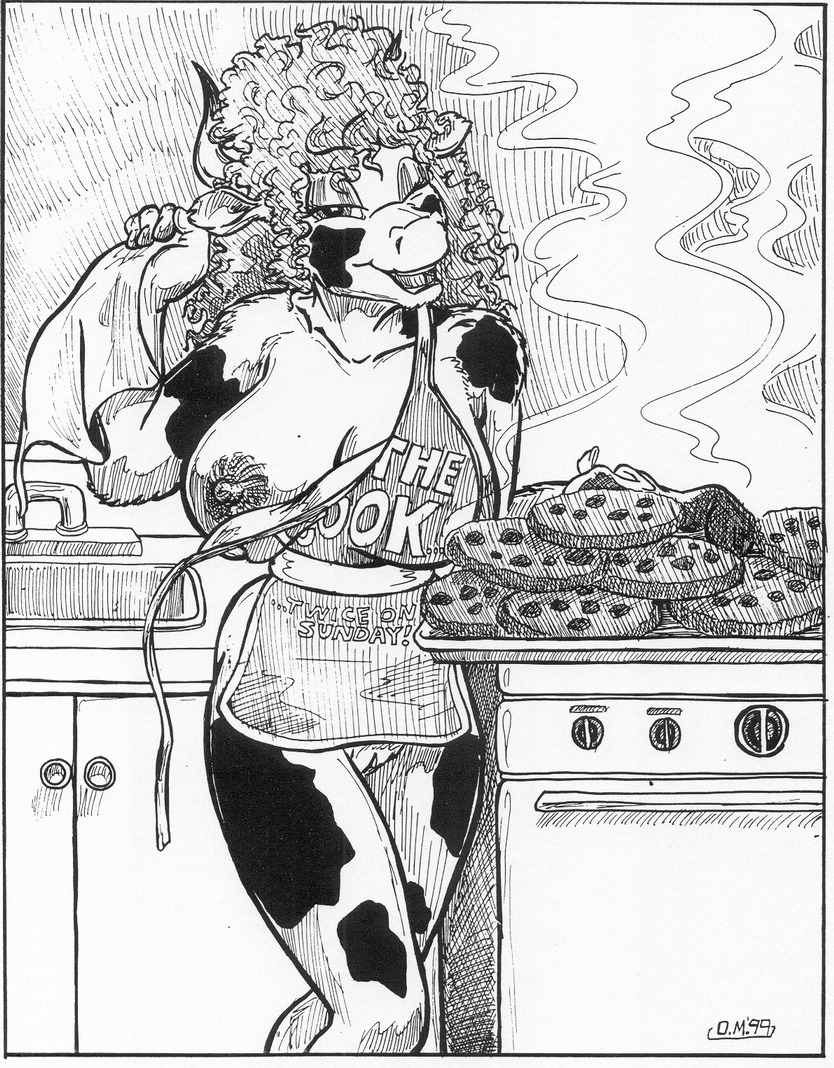 1999 apron apron_only big_breasts black_body black_fur blonde_hair bovid bovine breasts cattle clothing cookie curly_hair detailed_background e621 english_text female food fur genitals greyscale hair horn inside kitchen kitchen_sink looking_at_viewer mammal monochrome mostly_nude multicolored_body multicolored_fur nipples one_breast_out one_eye_closed open_mouth oscar_marcus smile solo steam text text_on_apron text_on_clothing two_tone_body two_tone_fur vulva white_body white_fur wink