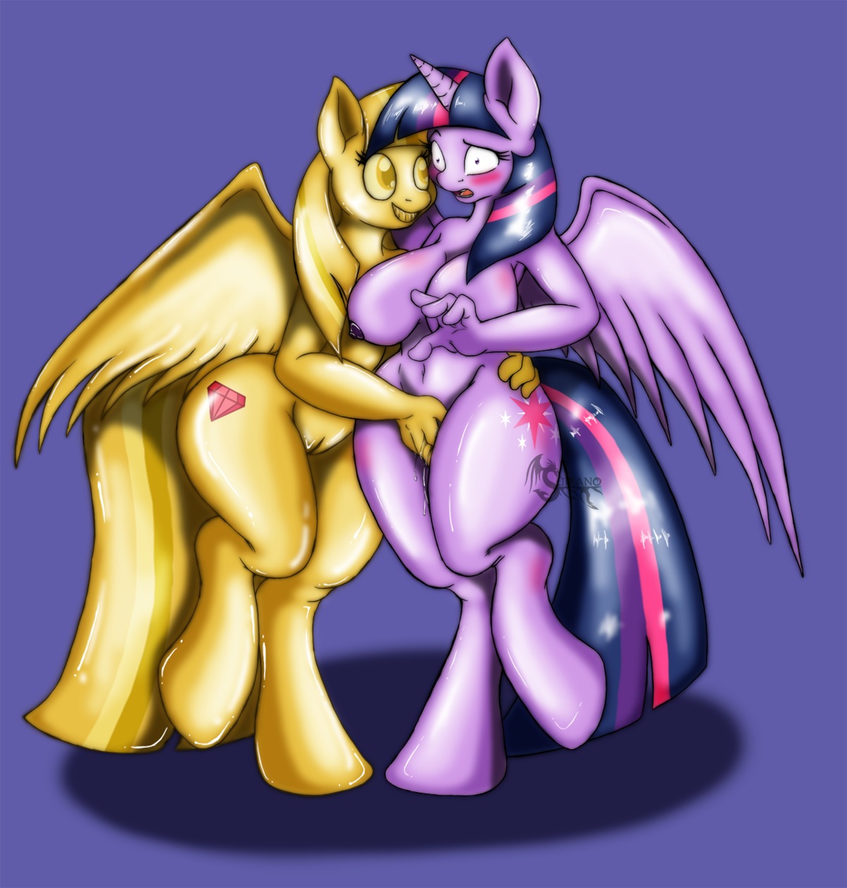 anthro anthrofied blush bodily_fluids breasts colored conditional_dnp cutie_mark duo e621 equid equine eyelashes feathered_wings feathers female female/female fingering friendship_is_magic fur genital_fluids genitals grope hair hasbro hi_res horn mammal multicolored_hair my_little_pony mythological_creature mythological_equine mythology navel nipples nude pegasus purple_background purple_body purple_fur purple_hair simple_background suirano teeth twilight_scepter_(mlp) twilight_sparkle_(mlp) two_tone_hair vaginal vaginal_fingering vaginal_fluids vulva winged_unicorn wings