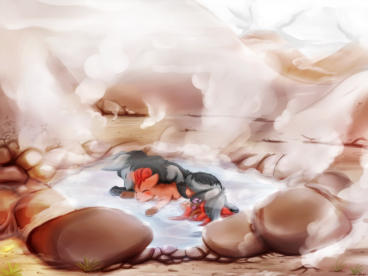ambiguous_gender blackfury canine closed_eyes cum fox kitsune mightyena multi_tail pokemon pokemon_(species) rule34 steam straight_hair tail tails vulpix