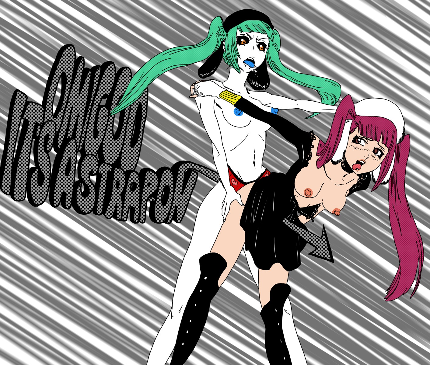 2girls bleach dokugamine_riruka female female_only fullbringer monster_girl multiple_females multiple_girls red_hair rule34 selfcest strap-on strapon tagme tongue tongue_out yuri