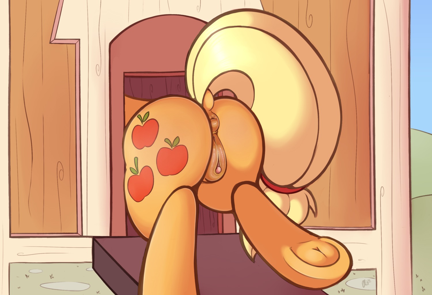 animal_genitalia animal_vulva anus applejack_(mlp) butt chicken_coop clitoral_winking clitoris cutie_mark digital_media_(artwork) e621 earth_pony equid equine equine_genitalia equine_vulva female feral friendship_is_magic fur genitals hair hasbro hi_res hooves horse mammal my_little_pony orange_body orange_fur pony presenting quadruped raised_tail ratofdrawn rear_view solo tail vulva yellow_tail