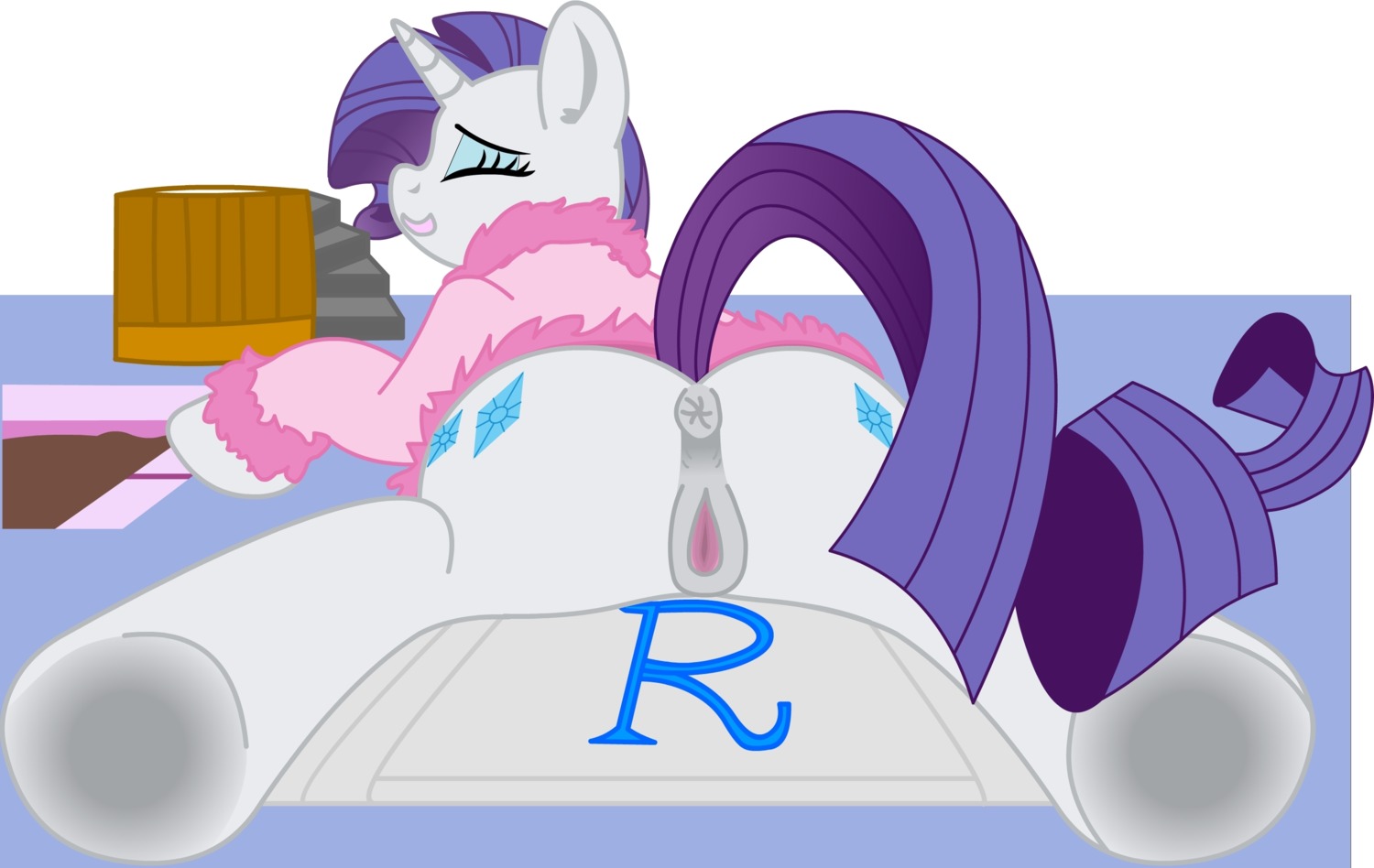 anus blue_eyeshadow cutie_mark e621 equid equine eyeshadow female feral friendship_is_magic fur genitals haiku_oezu hasbro hi_res horn makeup mammal my_little_pony mythological_creature mythological_equine mythology rarity_(mlp) solo tail unicorn vulva white_body white_fur