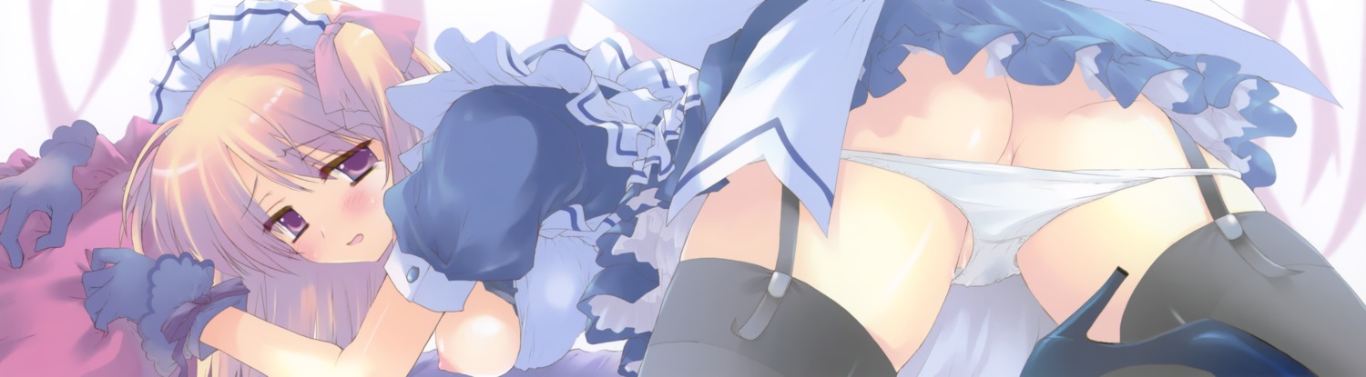 blush breasts female gloves maid matsushita_makako nipples original panties panty_pull pussy pussy_juice rule34 thighhighs underwear