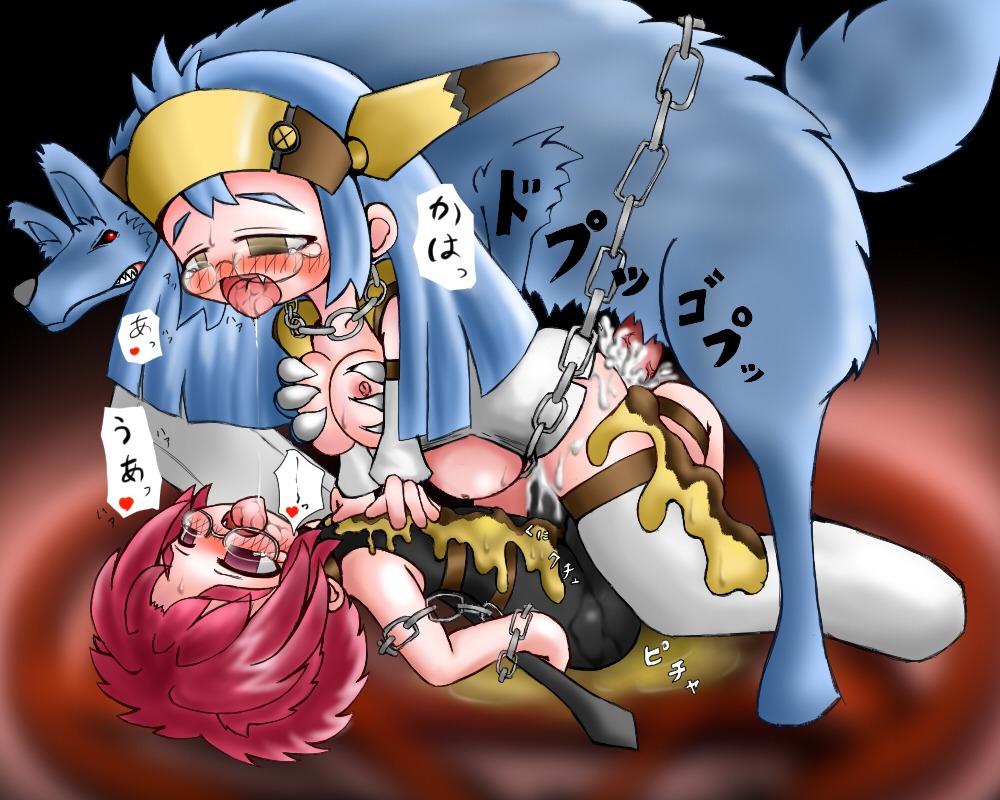 2girls blue_hair blush breasts cum female fucked_silly mojap multiple_females multiple_girls open_mouth red_hair rule34 tongue