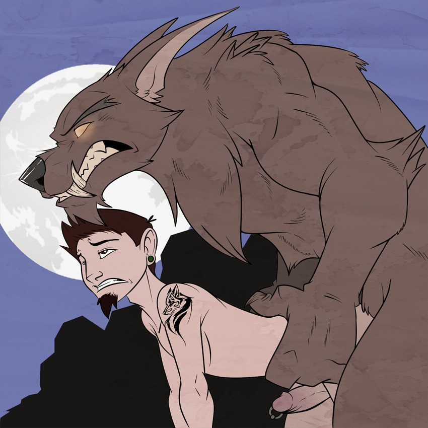 1:1 all_fours anal anal_penetration anthro anthro_penetrating anthro_penetrating_human balls beard biceps big_muscles big_penis biped black_nose blizzard_entertainment brown_body brown_eyes brown_fur brown_hair canid chest_tuft clenched_teeth digital_media_(artwork) doggystyle dominant dragondrawer duo e621 ear_piercing erection facial_hair fangs from_behind_position fur genital_piercing genitals goatee hair human human_on_anthro human_penetrated humanoid_genitalia humanoid_penis interspecies larger_anthro larger_dom larger_male male male/male male_penetrated male_penetrating male_penetrating_male mammal moon muscular muscular_male night nude outside pecs penetration penile penile_penetration penis penis_piercing piercing prince_albert_piercing sex size_difference sky smaller_human smaller_male tattoo teeth torso_grab tuft warcraft werecanid werecreature worgen yellow_eyes