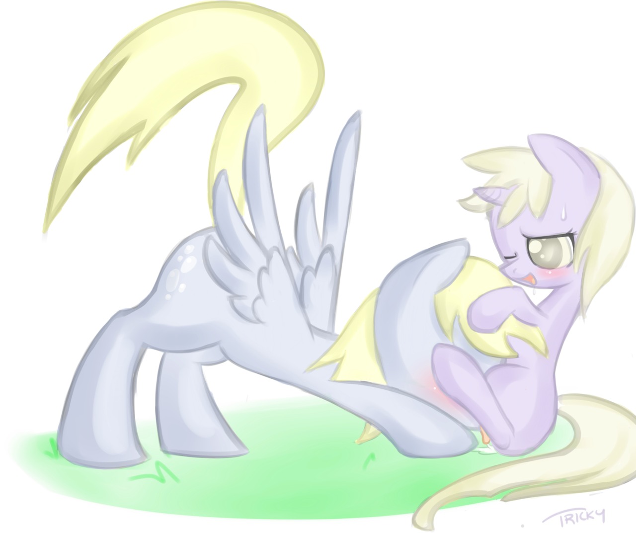 2012 ass_up blonde_hair blush bodily_fluids child cunnilingus cutie_mark derp_eyes derpy_hooves_(mlp) dinky_hooves_(mlp) drooling duo e621 equid equine feathered_wings feathers female female/female feral friendship_is_magic grey_body grey_feathers hair hasbro horn incest_(lore) licking mammal mother_(lore) my_little_pony mythological_creature mythological_equine mythology oral parent_(lore) pegasus quitetricky saliva sex sweat tail tongue tongue_out unicorn vaginal wing_boner wings young young_feral