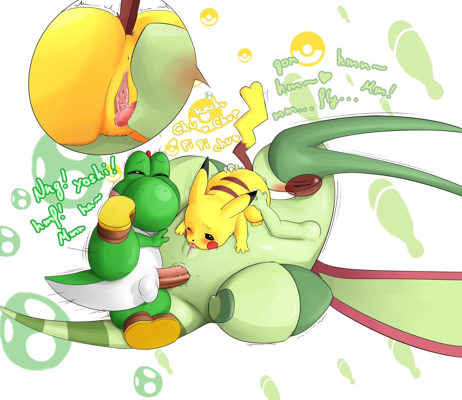 anal anal_sex anthro anus ass balls blush crossover cunnilingus female flygon male mario_(series) nintendo oral oral_sex penetration penis pikachu pok&eacute;mon_(species) pokemon pokemon_(species) pussy rule34 saliva sex shiroisora smooth_skin super_smash_bros. threesome vaginal_penetration yoshi yoshi's_island