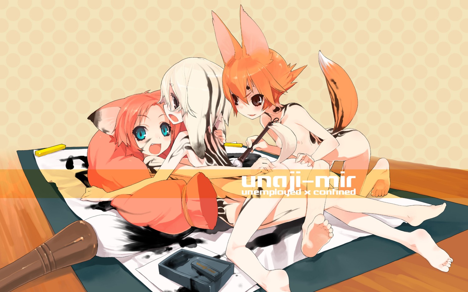barefoot brush calligraphy_brush feet female highres nude paintbrush rule34 tail unaji wallpaper