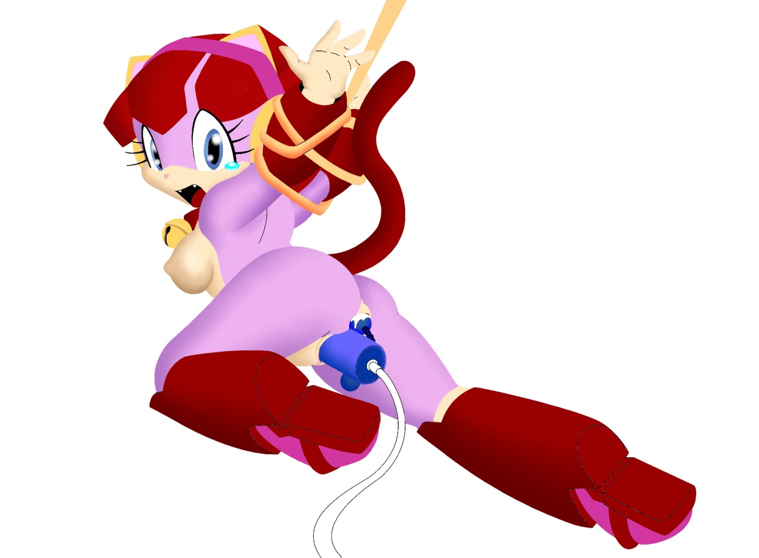 1girls anthro artist_request ass breasts domestic_cat feline female fur furry mammal nipples pink_fur polly_esther red_hair rule34 samurai_pizza_cats short_hair solo tagme tail tail_grab