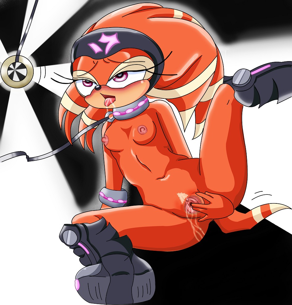 anthro blush breasts color echidna female female_only fingering front_view fur furry leash masturbation nipples open_eyes oyashirothr43 purple_eyes pussy pussy_juice rule34 shade_the_echidna sitting solo sonic_(series) vulva