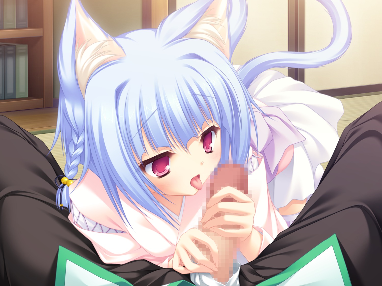 animal_ears blue_hair cat_girl catgirl censored fellatio female fur game_cg hair kiryuu_hina male mikagami_mamizu neko_koi oral penis pink_eyes rule34 tail whirlpool
