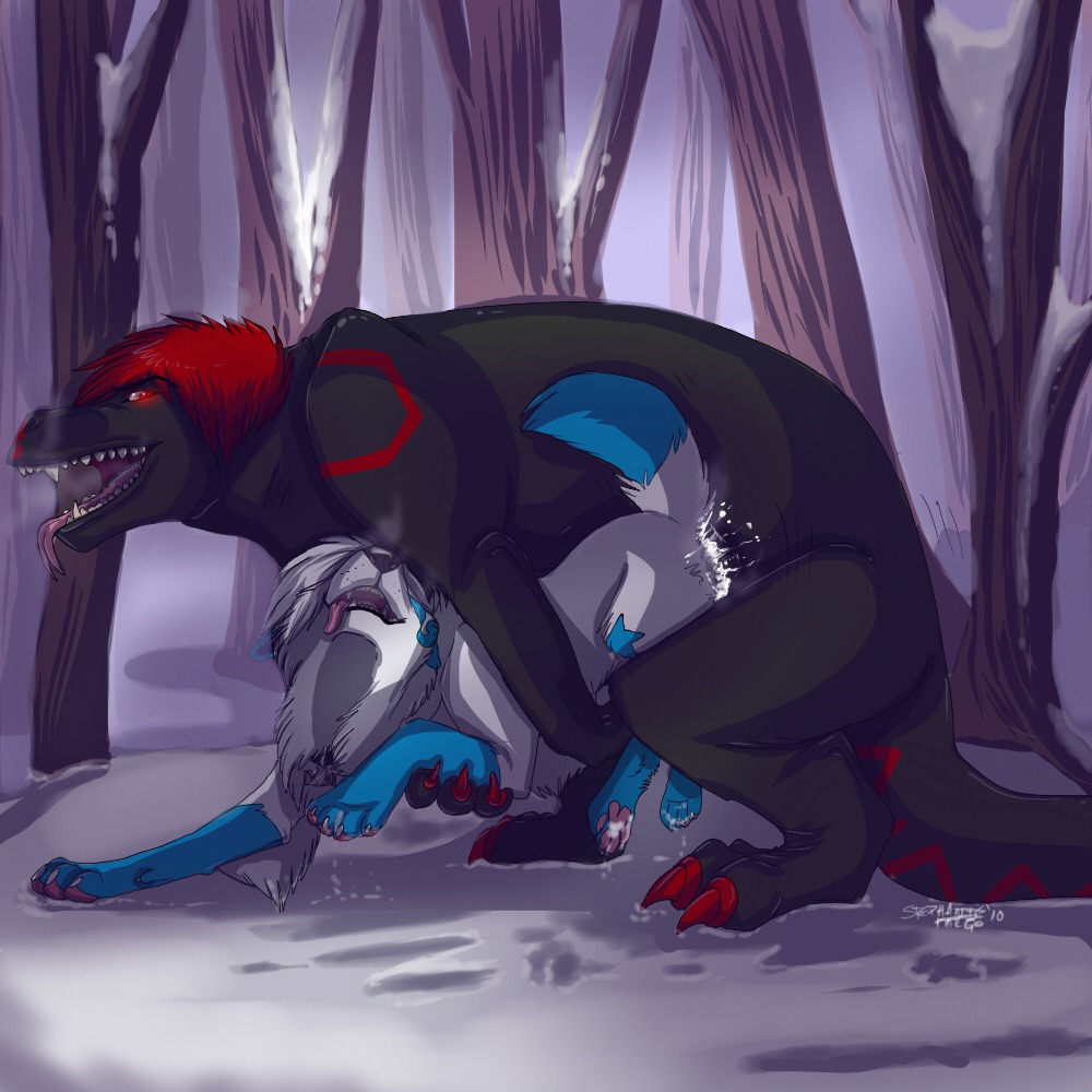 1:1 2010 all_fours black_body black_fur black_penis bodily_fluids breath canid canine cold cum cum_inside detailed_background digital_media_(artwork) doggystyle dominant duo e621 erection female female_penetrated feral feral_on_feral forest forked_tongue from_behind_position fur genital_fluids genitals hair ifus ifus_(character) interspecies larger_dom larger_male male male/female male_penetrating male_penetrating_female mammal markings nude open_mouth orgasm outside panting penetration penis plant red_eyes red_hair red_markings rounded_back scalie sex size_difference smaller_female smaller_penetrated snow tail tongue tongue_out tree white_body white_fur white_hair winter wood xander_moraine