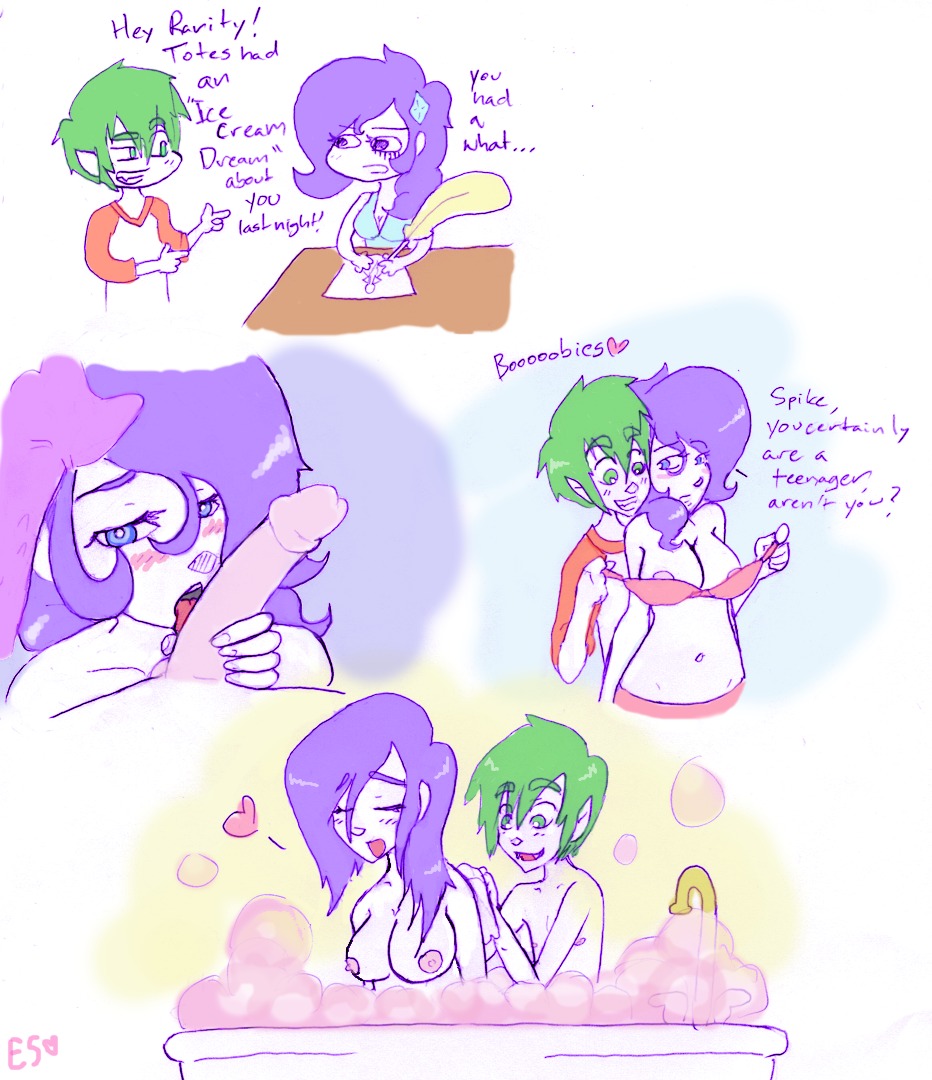 equestrianstrumpet female friendship_is_magic male my_little_pony rarity_(mlp) rule34 smooth_skin spike spike_(mlp)