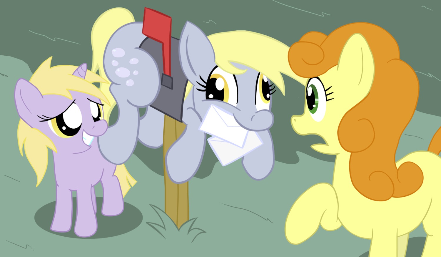 carrot_top_(mlp) cutie_mark derpy_hooves_(mlp) detailed_background dinky_hooves_(mlp) e621 earth_pony equid equine female feral friendship_is_magic group hasbro horn horse in_mailbox mail mailbox mammal my_little_pony mythological_creature mythological_equine mythology pony quadruped tail toony unicorn unknown_artist young young_feral