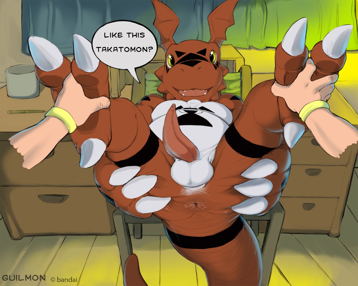 2012 5:4 ambiguous_gender anthro anus balls bandai_namco bent_legs between_toes butt claw_fingers claws digimon digimon_(species) digiphilia digital_hazard disembodied_hand duo e621 erection extended_arms feet foot_grab genitals guilmon hand_on_butt hand_on_foot hand_on_own_butt hands_on_legs hands_on_own_legs hands_on_own_thighs hands_on_thighs holding_both_legs holding_both_thighs holding_butt human interspecies inverted_zero_unit legs_up looking_at_viewer male male/ambiguous mammal markings narse penis presenting scalie spread_butt spread_legs spreading symbol tail tapering_penis third-party_edit toes yellow_eyes zero_unit