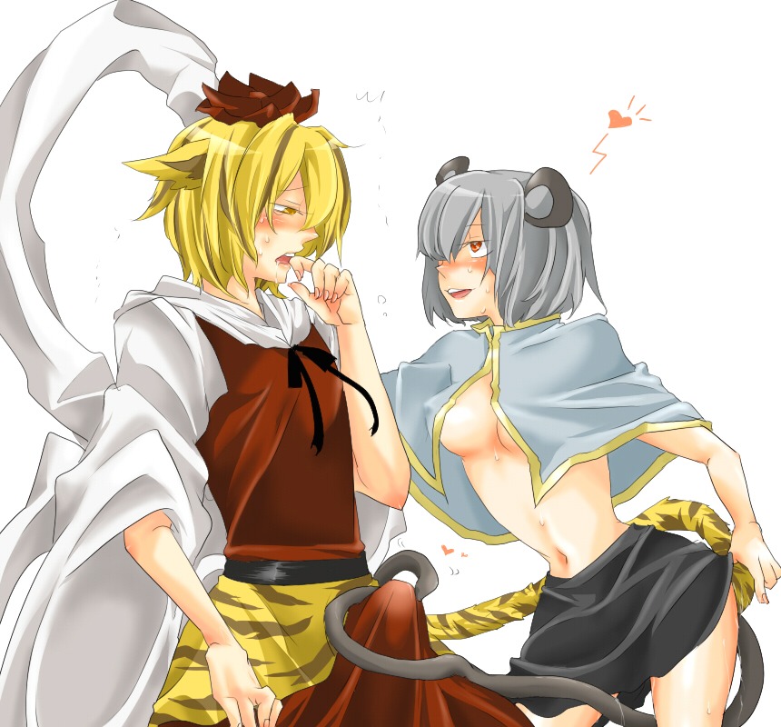ako96 animal_ears blonde_hair blush breasts futanari hair intersex mouse_ears mouse_tail nazrin pussy pussy_juice red_eyes rule34 saliva shawl short_hair sweat tail tailjob tiger_ears tiger_tail toramaru_shou touhou yellow_eyes