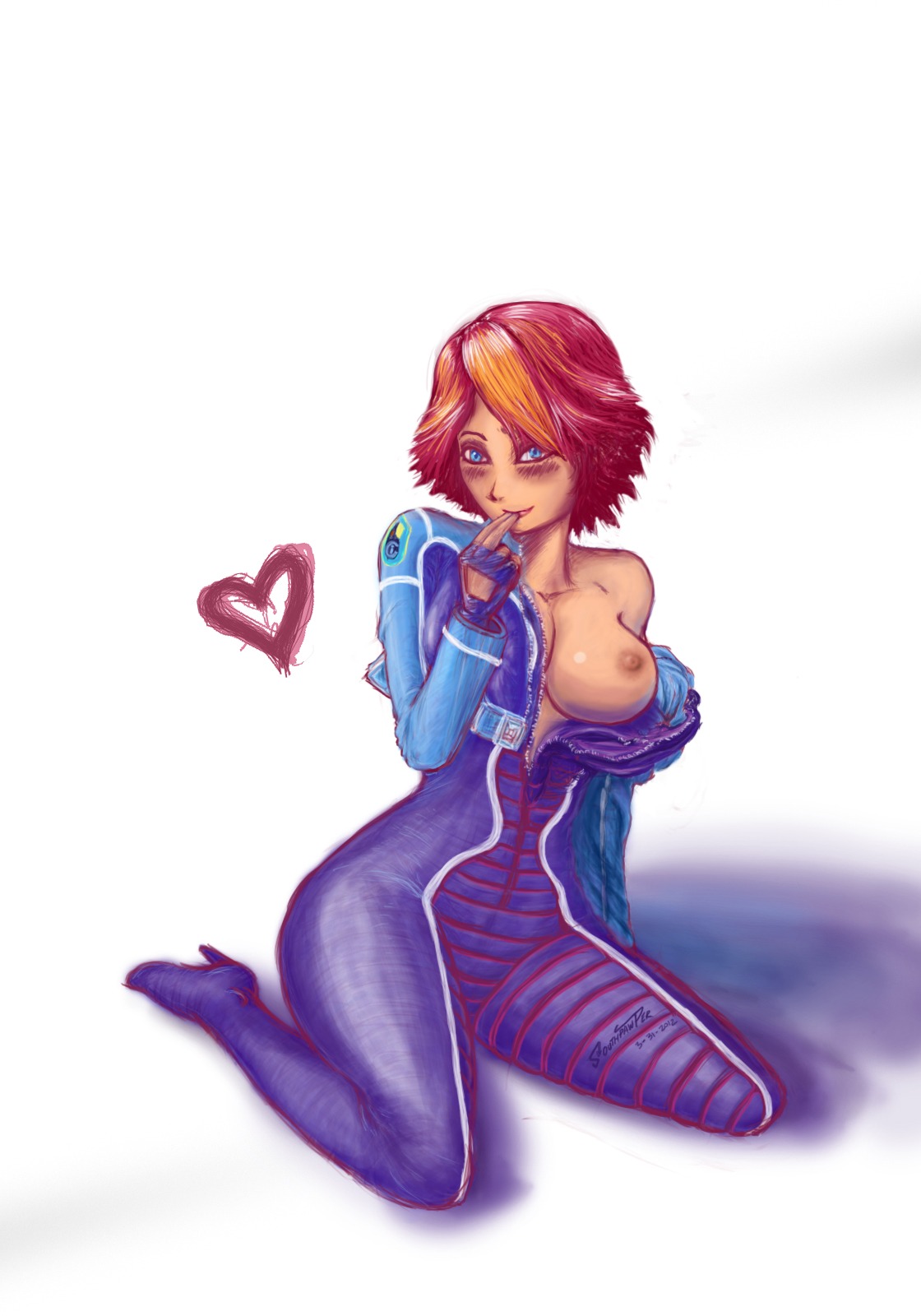 blush breasts clothes color female female_only front_view human joanna_dark nipples perfect_dark perfect_dark_zero rule34 sitting solo southpawper tagme