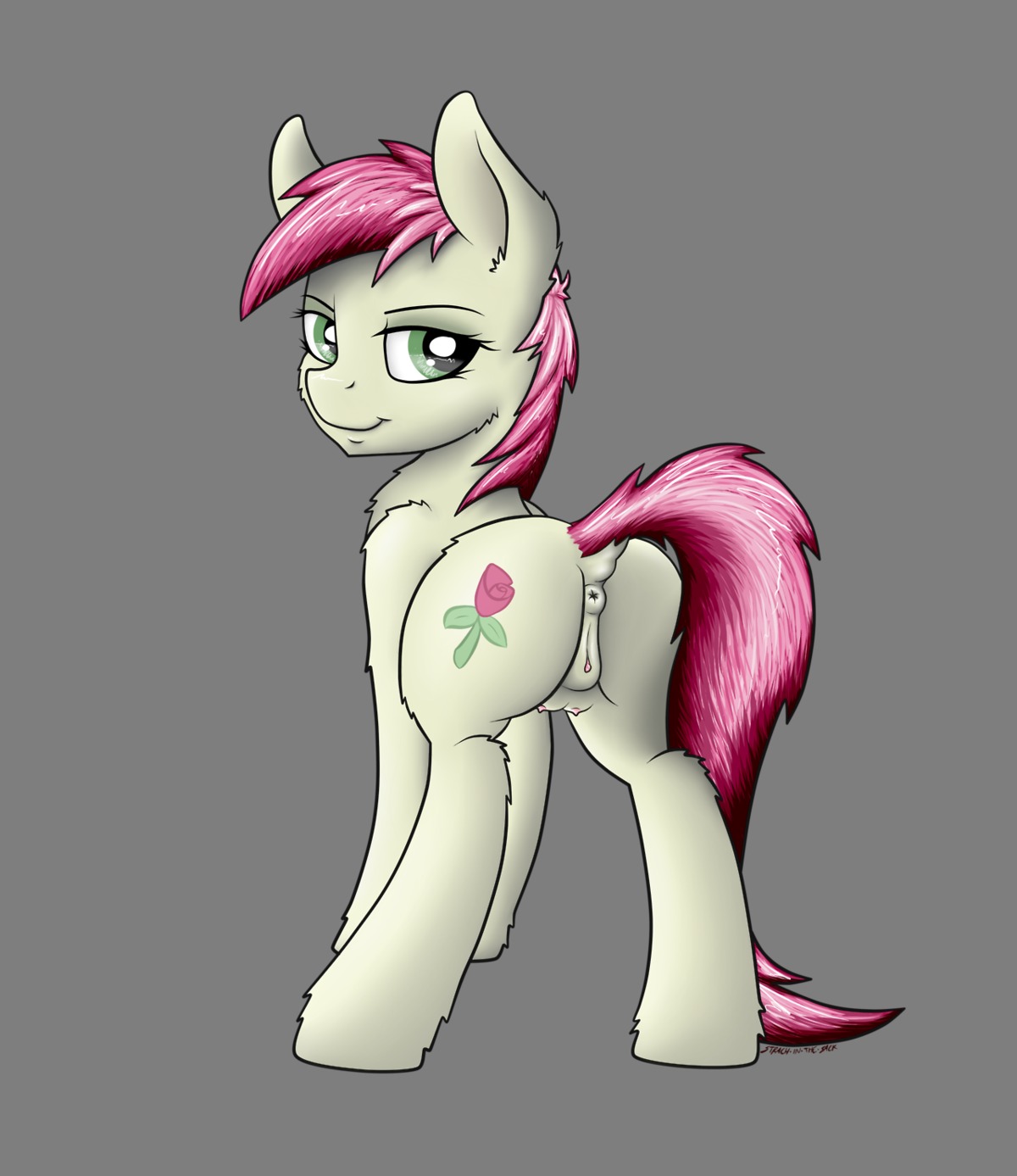 2014 alpha_channel anus butt cutie_mark e621 earth_pony equid equine female feral fluffy friendship_is_magic genitals green_eyes hair hasbro hi_res horse mammal my_little_pony pony presenting presenting_hindquarters quadruped rose_(mlp) simple_background solo standing strachinthesack teats transparent_background vulva