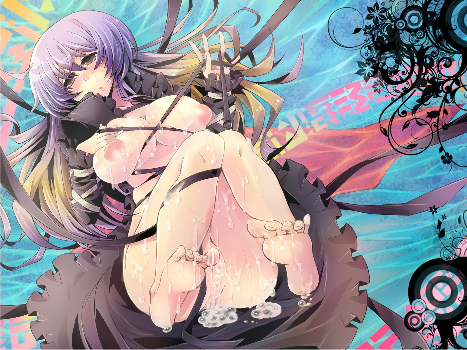1girls areolae asai_ichiko barefoot blonde_hair breasts cum cumdrip dress feet female gradient_hair highres hijiri_byakuren large_areolae large_breasts long_hair multicolored_hair nude open_dress purple_hair pussy rule34 solo sorcerer's_sutra_scroll touhou two-tone_hair uncensored yellow_eyes