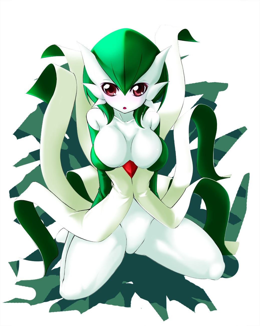 1girls breasts color female female_gardevoir female_only female_pokemon front_view gardevoir kneeling looking_at_viewer nintendo open_eyes pok&eacute;mon_(species) pokemon pokemon_(species) pokemon_rse rule34 solo tagme