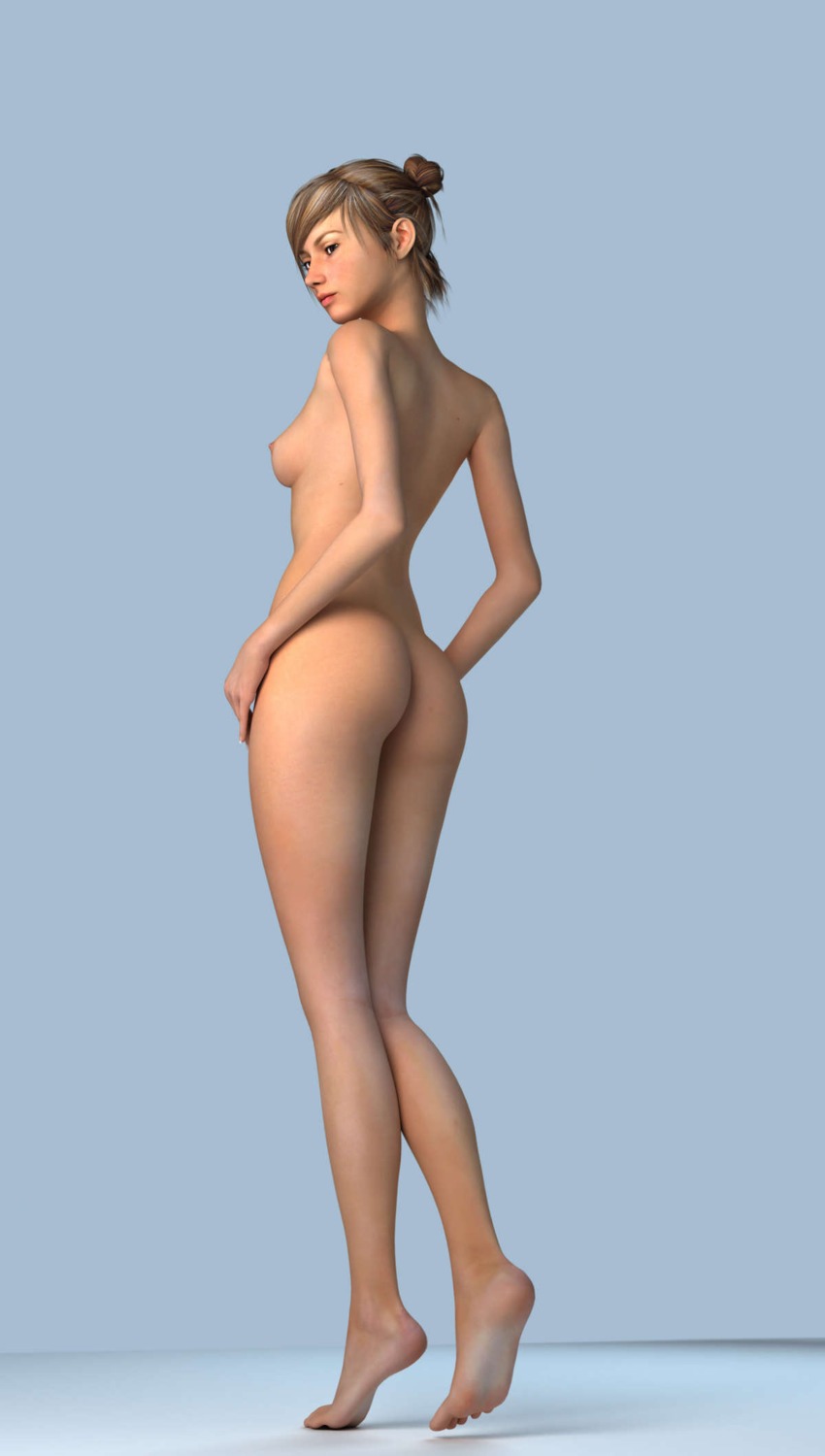 1girls ass barefoot breasts feet female highres hiro3787 legs lips looking_back nipples nude original realistic rule34 short_hair small_breasts soles solo