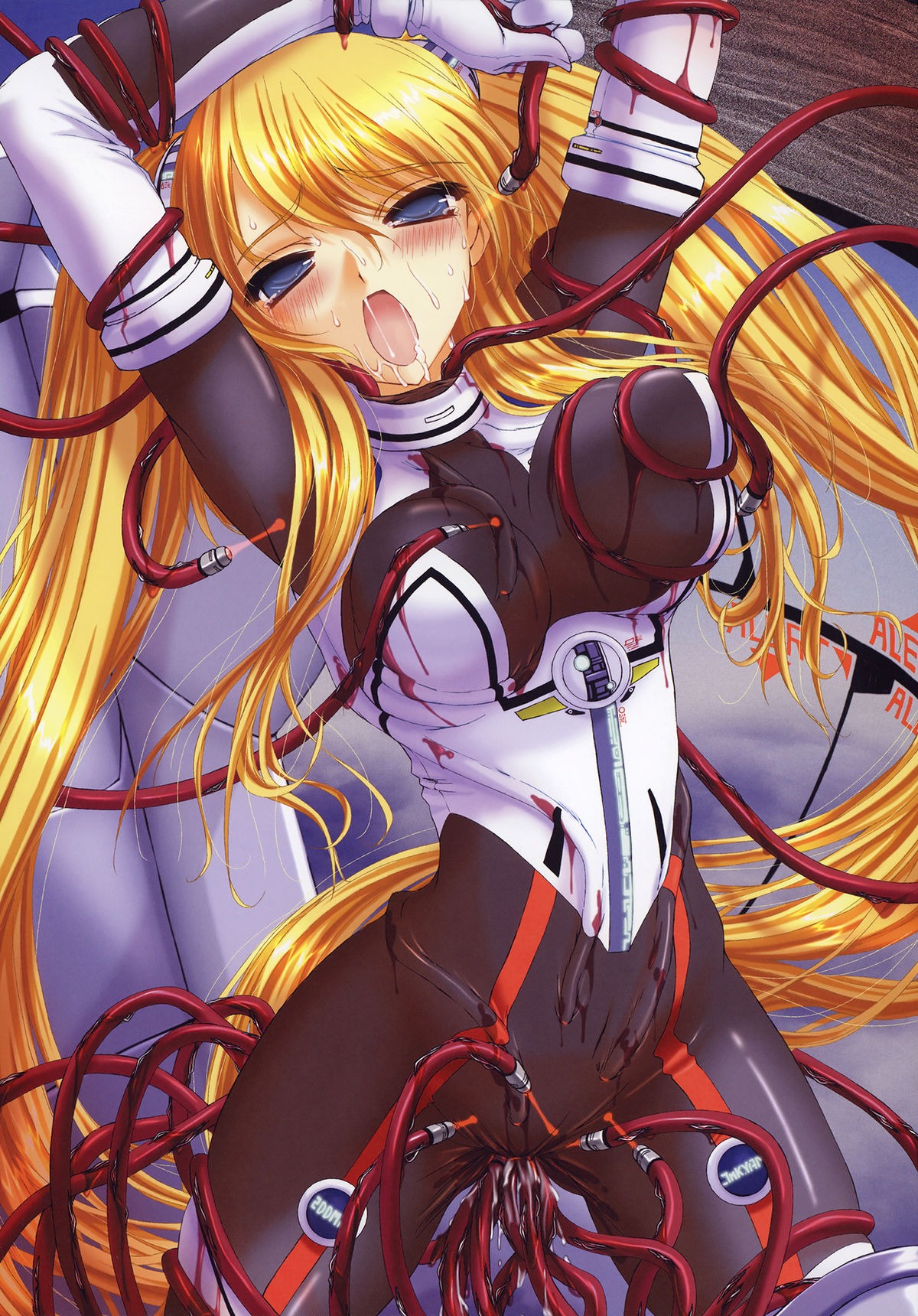 arms_up blonde_hair blue_eyes blush bodysuit breast_grab breasts clothed_sex covered_breasts covered_pussy elbow_gloves female forced_in_fabric highres legs_apart open_mouth penetration penetration_through_bodysuit penetration_through_clothes pussy pussy_juice restrained restrained_ankles restrained_arms restrained_by_tentacles restrained_feet restrained_legs restrained_wrists rule34 saliva sex_through_clothes sweat takahama_tarou tentacle tentacles_under_clothes through_bodysuit through_clothes through_clothing tied_hair twintails vaginal_penetration vaginal_through_bodysuit vaginal_through_clothes