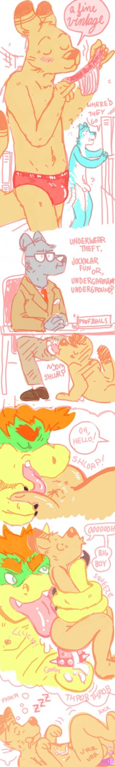 absurd_res anal anal_penetration anthro anus biped blush bodily_fluids bowser briefs bulge canid canine canis clothing cum cum_inside cum_on_self cum_while_penetrated dominant dream duo e621 ejaculation eyes_closed eyewear flaccid genital_fluids genitals glasses hands-free hi_res hottapwater inside interspecies jockstrap kangaroo koopa larger_dom larger_male licking locker locker_room long_image lying macropod male mammal maple_(hottapwater) mario_bros marsupial multiple_scenes nintendo nude on_back oral orgasm penetration penis professor rimming scalie sex sex_toy size_difference smaller_male solo standing tail tall_image tongue tongue_out underwear vibrator wolf