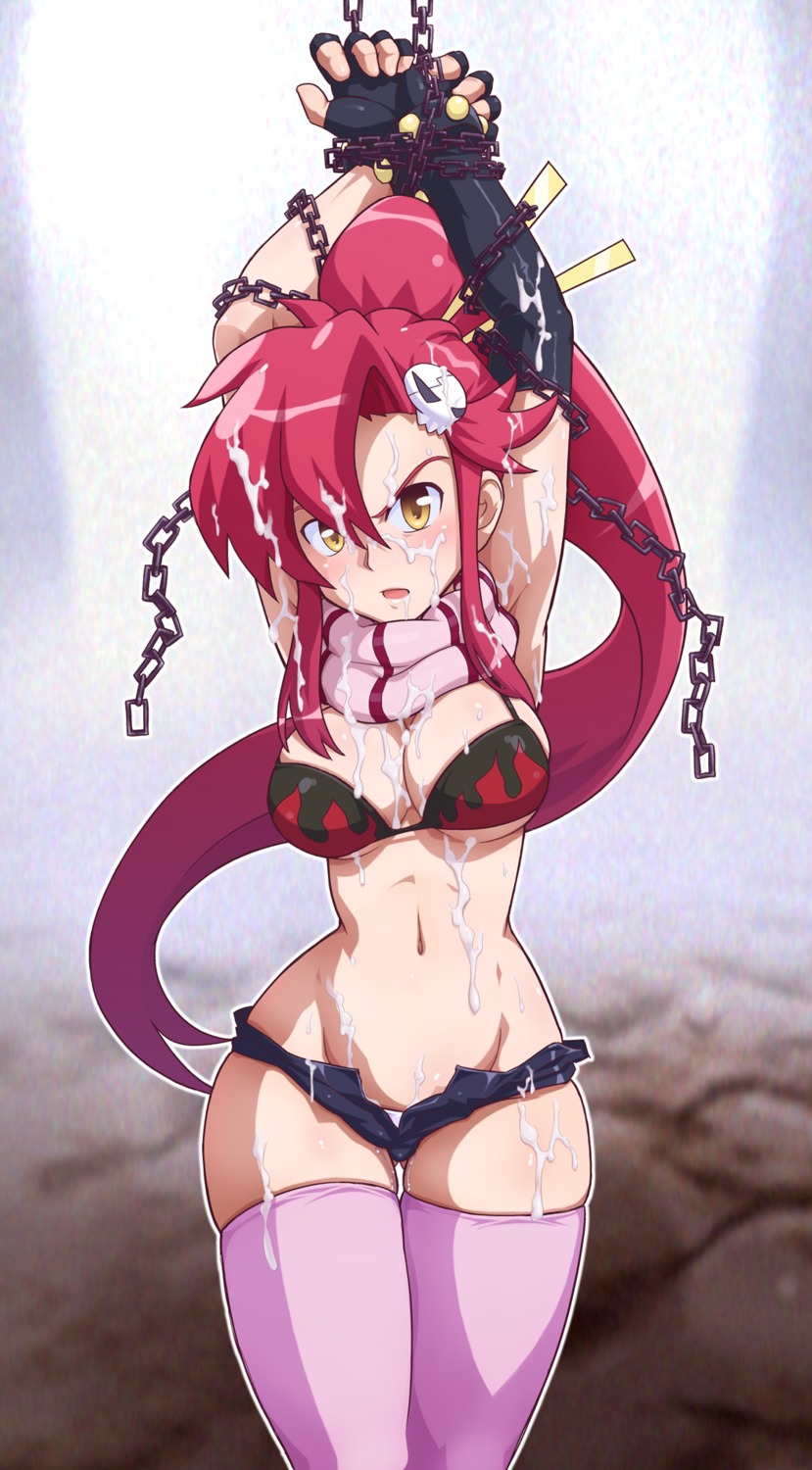 angry arms_above_head arms_up blush bondage bound breasts bukkake censored chains cleavage clothed cum cum_covered cum_on_body cum_on_breasts cum_on_clothes cum_on_hair cum_on_lower_body cum_on_upper_body curvy defeated defiant female hair_ornament hairpin highres large_breasts long_hair midriff panties pink_legwear questionable_consent red_hair rule34 scarf short_shorts shorts skull solo tengen_toppa_gurren_lagann thick_thighs thighhighs thighs underwear unzipped wide_hips yellow_eyes yoko_littner zettai_ryouiki
