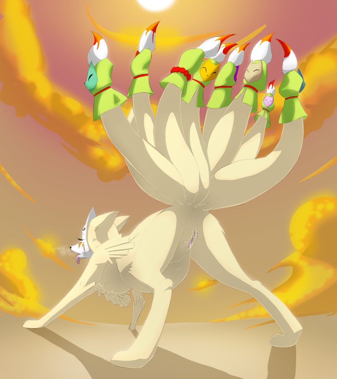 ass canine eyeofcalamity female feral fox kitsune multi_tail ninetails_(okami) okami pussy rule34 rule_63 tail