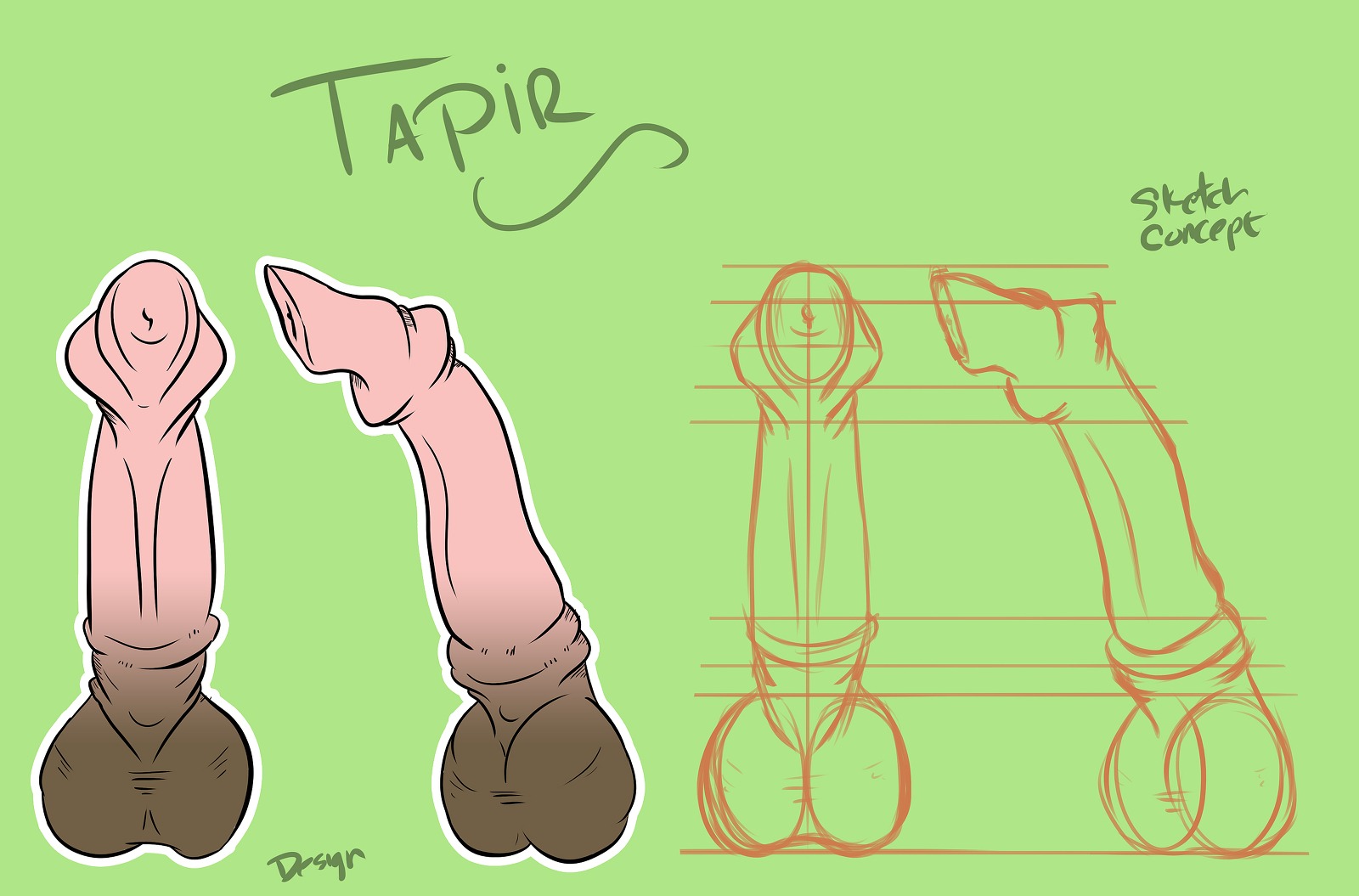 animal_genitalia animal_penis balls brown_balls disembodied_penis e621 erection genital_shot genitals green_background hi_res kaiza_teira male mammal outline penis penis_shot pink_penis simple_background solo tapir tapir_penis