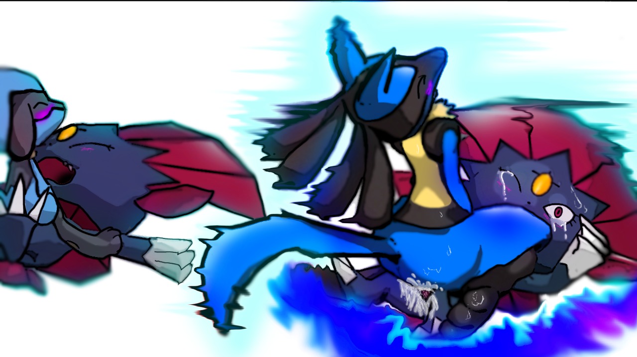 2012 ambiguous_gender anthro aura black_body black_fur blue_body blue_fur bluelulucario bodily_fluids butt canid canine cowgirl_position duo e621 eyes_closed forced from_front_position fur generation_4_pokemon grandfathered_content lucario lying male mammal nintendo on_back on_bottom on_top pokemon pokemon_(species) rape red_eyes riolu sex straddling sweat tail tears weavile yellow_body yellow_fur