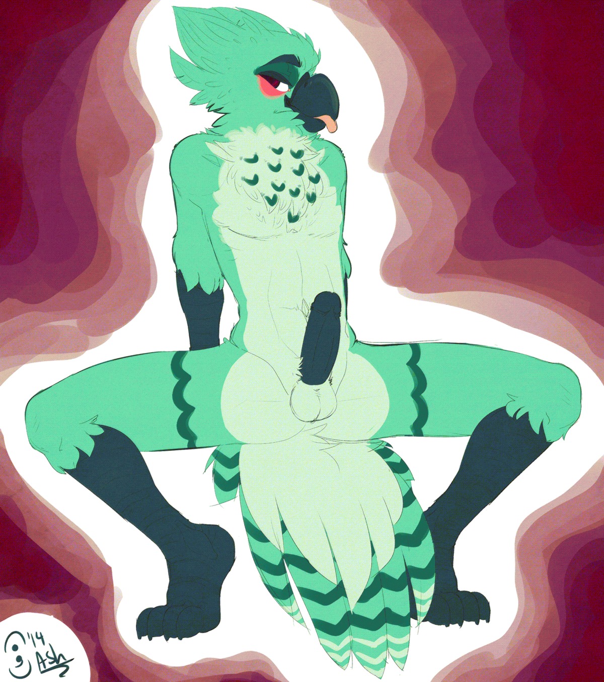 anatid anseriform anthro avian balls beak bird cockatoo duck e621 erection feathers genitals hi_res hybrid male nude oovie parrot penis pose presenting scales semi-colon semicolon_(punctuation) solo spread_legs spreading tongue