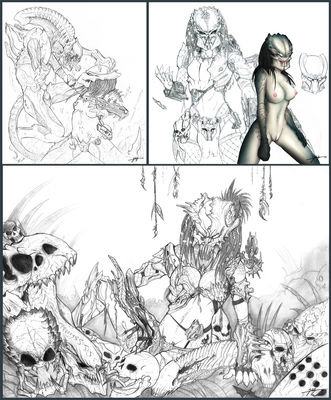 1girls 2d alien alien_(franchise) alien_vs_predator female female_yautja inner_mouth mirapony monochrome predator_(franchise) predator_mask pussy rule34 tagme xenomorph yautja
