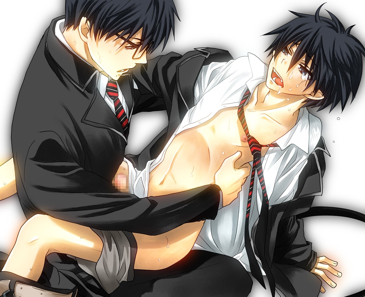 anal ao_no_exorcist brother brothers censored clothed_male_nude_male cmnm cry glasses in_lap incest male male_only necktie okumura_rin okumura_yukio open_clothes open_shirt penis pointy_ears rule34 school school_uniform schoolboy shirt siblings sitting tear undressing uniform yaoi