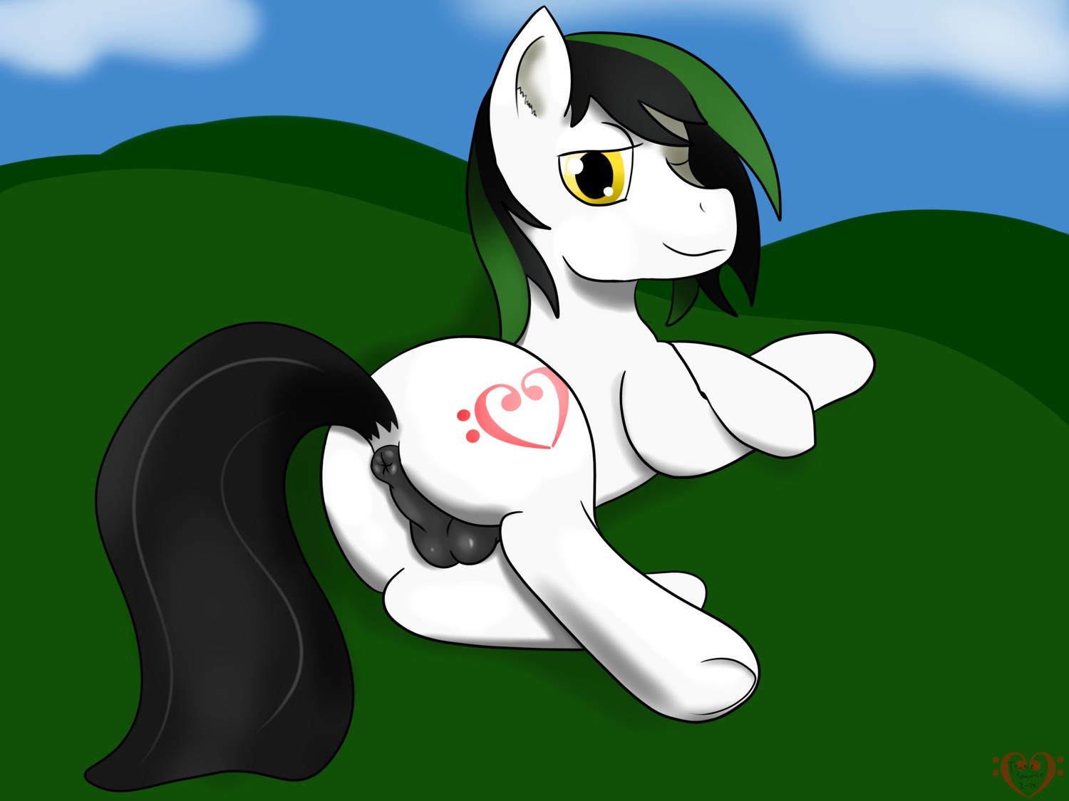 4:3 absurd_res anus backsack balls butt cloud e621 earth_pony equid equine fan_character feral genitals hasbro hi_res horse male mammal my_little_pony outside pony sky solo trancesequence