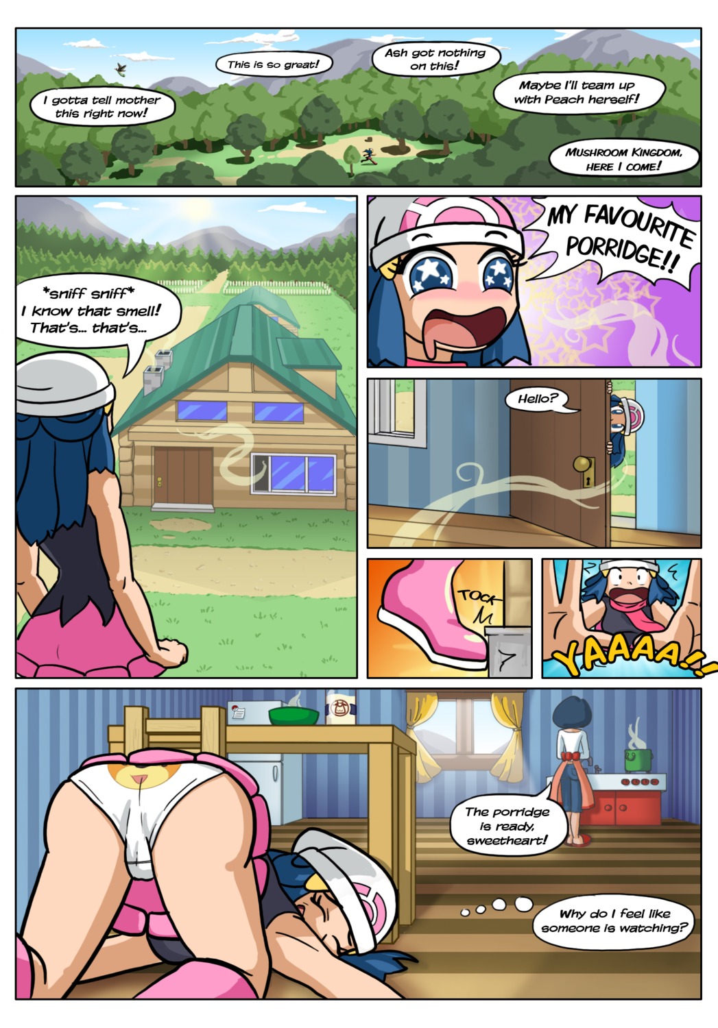 clothing color comic dawn_(pokemon) female female_only human human_only johanna_(pokemon) kstarboy multiple_females multiple_girls panties pokemon print_panties rule34 skirt