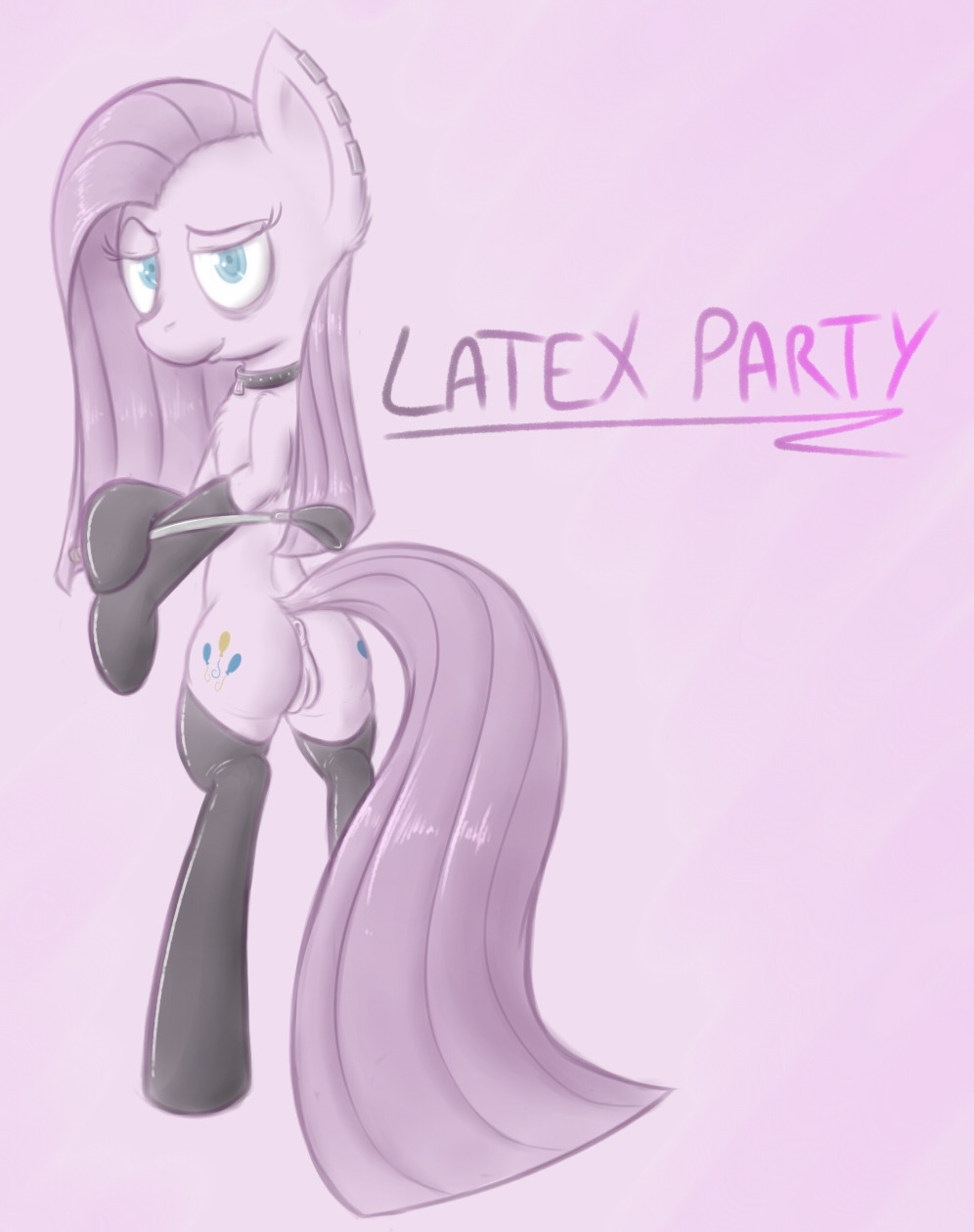 2012 anus bdsm collar cutie_mark e621 ear_piercing earth_pony english_text equid equine female feral friendship_is_magic genitals hair hasbro hi_res horse latex looking_at_viewer mammal my_little_pony piercing pink_hair pinkamena_(mlp) pinkie_pie_(mlp) pony riding_crop simple_background solo tail text vulva w300 whip